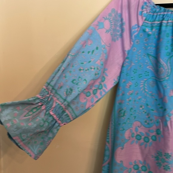 Hungry Palette Silk Screen Print Dress 70s Peasant Paisley Floral Dress Size S - Picture 16 of 16